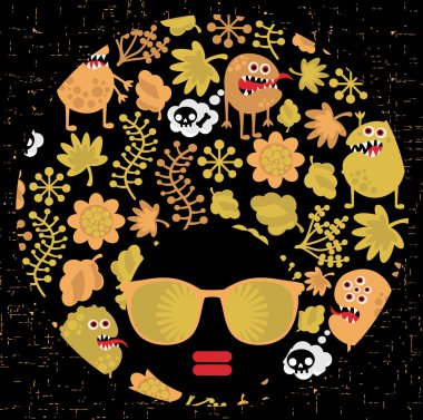 saç garip desenli siyah baş kadın.