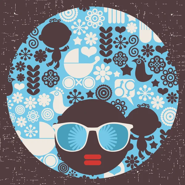 Femme à la tête noire avec un motif étrange sur ses cheveux. Illustration vectorielle . — Image vectorielle