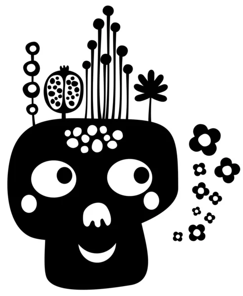 Funny skull with flowers. — Stock Vector