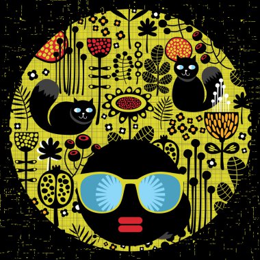 saç garip desenli siyah baş kadın.