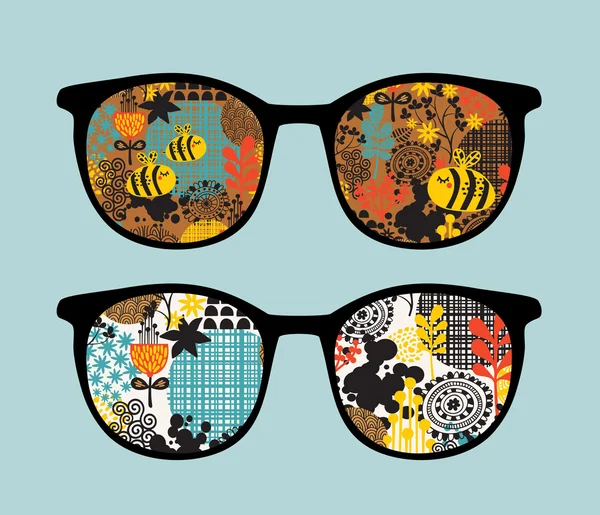 Gafas de sol retro con reflejo en ella . — Vector de stock