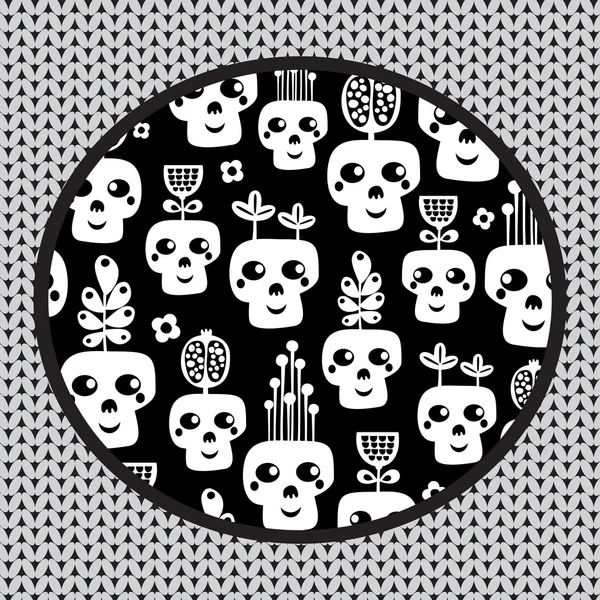 Funny skull pattern with flowers. — Stock Vector