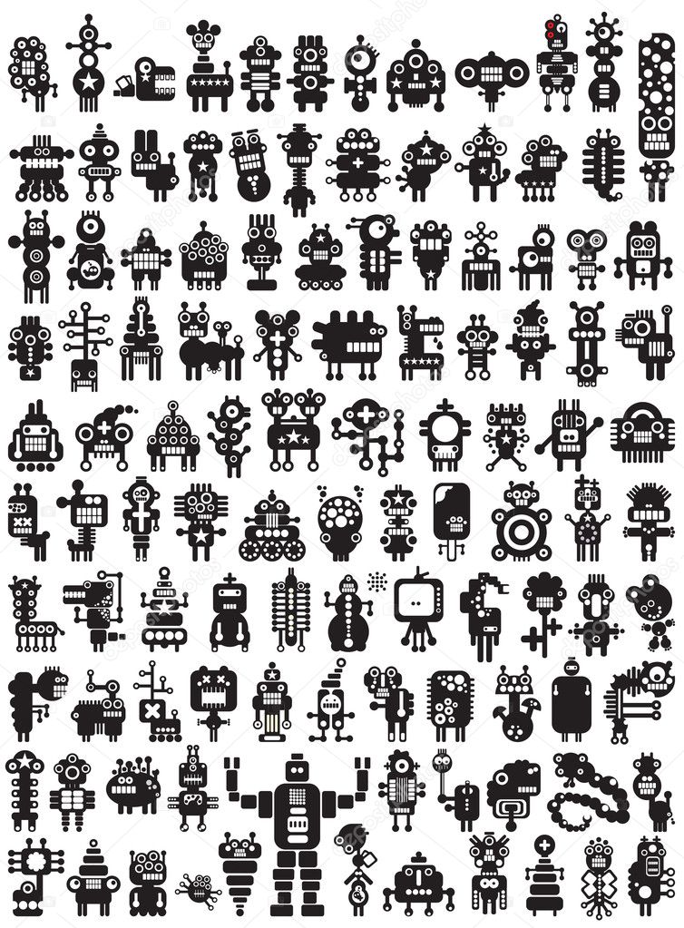 Big set of icons with monsters and robots.