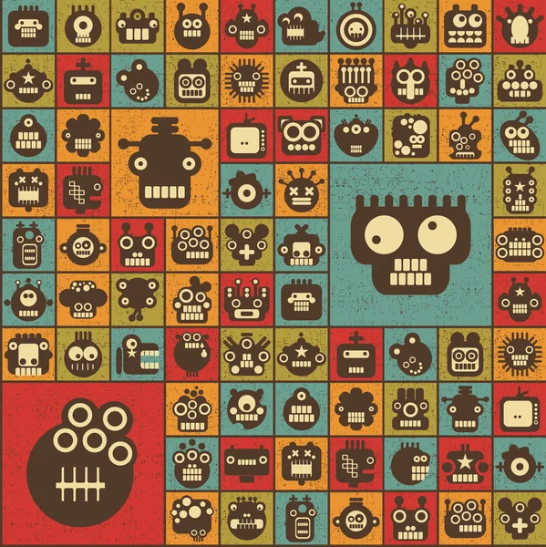 Dikişsiz arka plan hücre robot ve canavarlar.