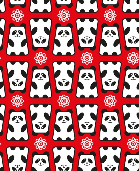 Seamless pattern with panda and flowers. — Stock Vector