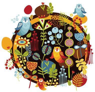 kuşlar ve çiçekler yazdırma.