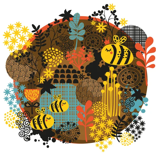 蜜蜂和花朵. — 图库矢量图片