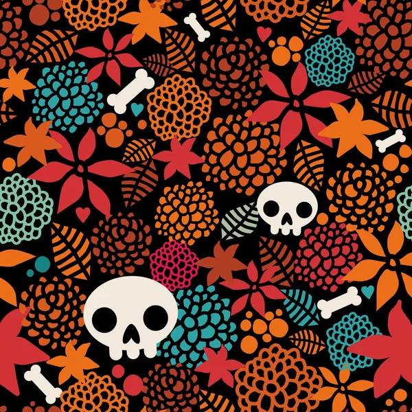 Big skulls and flowers seamless background. — Stock Vector