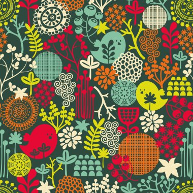 Kuşlar ve çiçeklerle kusursuz bir doku..