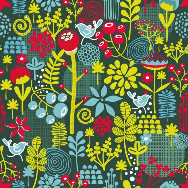 sevimli kuş ve çiçek ile sorunsuz doku.