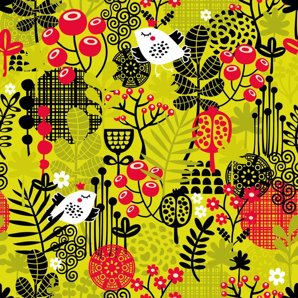 Seamless pattern with bird in the forest. — Stock Vector