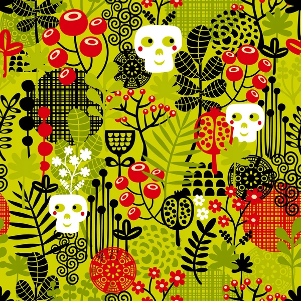 Seamless pattern with cute halloween and flowers. — Stock Vector