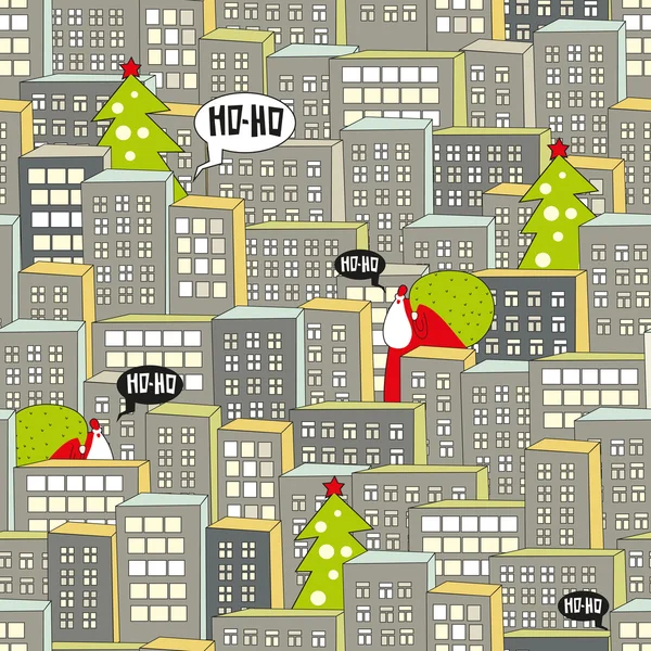 Christmas city seamless pattern. — Stock Vector