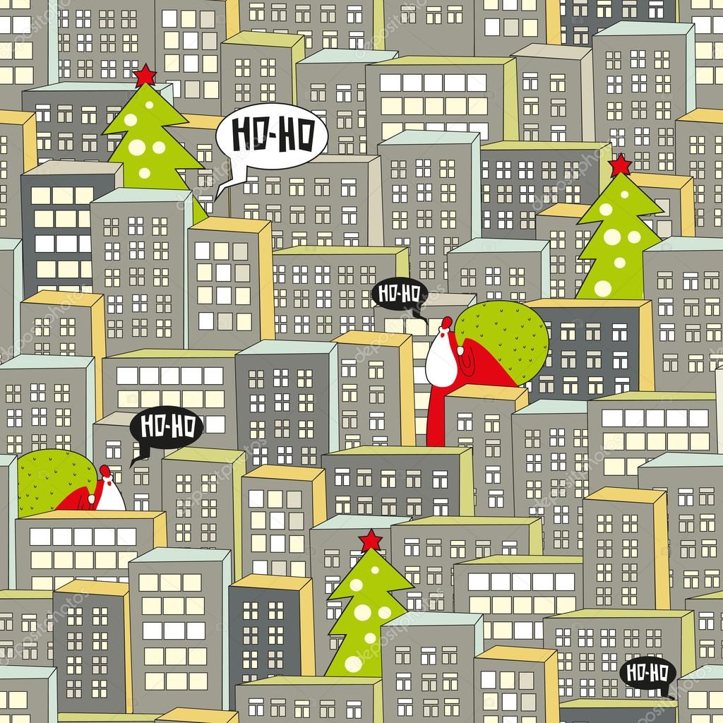 Christmas city seamless pattern Vector illustration with Santa — Vector by ekapanova