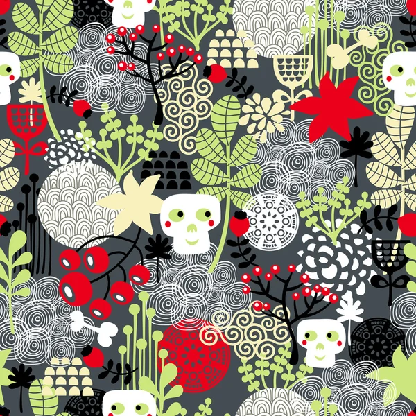 Seamless pattern with nature and skulls. — Stock Vector