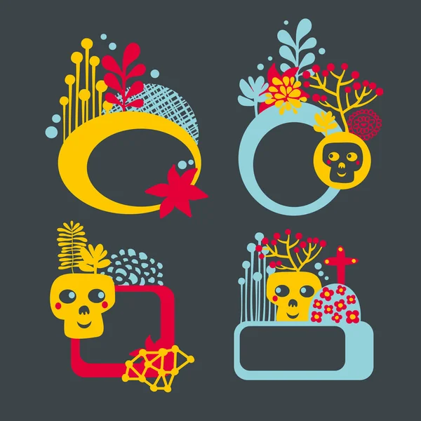 Ensemble de bannières mignonnes avec crânes et fleurs . — Image vectorielle