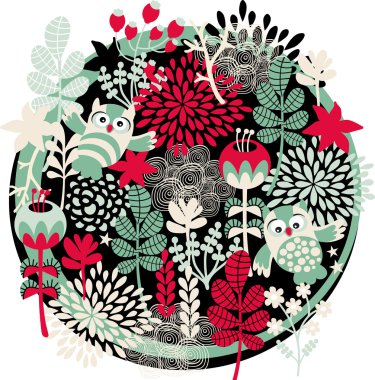 Baykuşlar, çiçek ve diğer doğa.