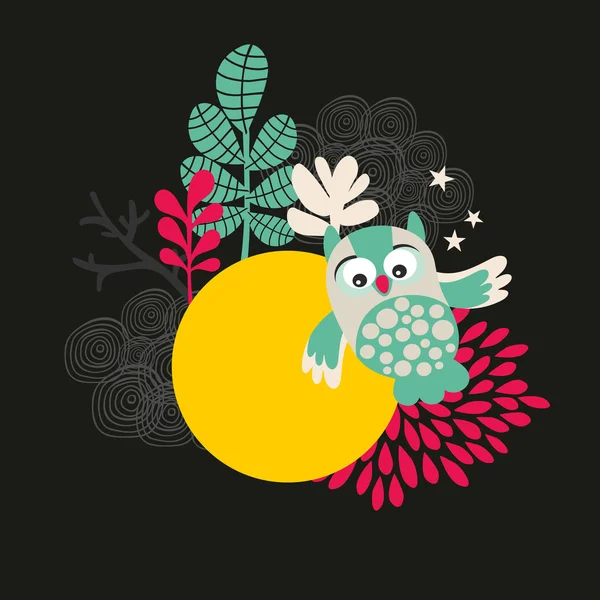 Hibou avec la bannière de lune . — Image vectorielle
