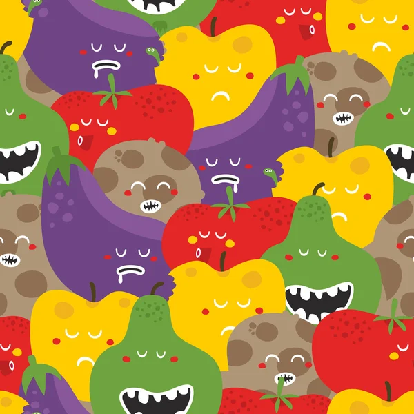 Crazy fruits and vegetables seamless pattern. — Stock Vector