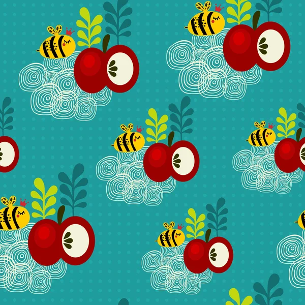Бджола і яблуко безшовна текстура . — стоковий вектор