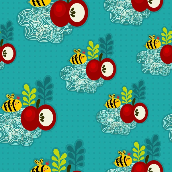 Бджола і яблуко безшовний візерунок . — стоковий вектор