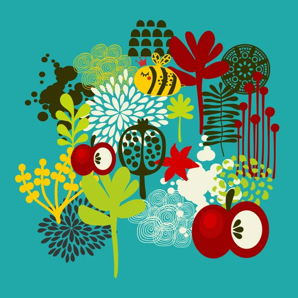 Abeja y manzana print . — Vector de stock