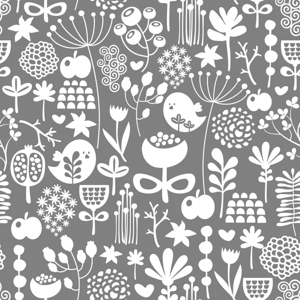 Hermosa textura sin costuras con pájaros y flores . — Vector de stock