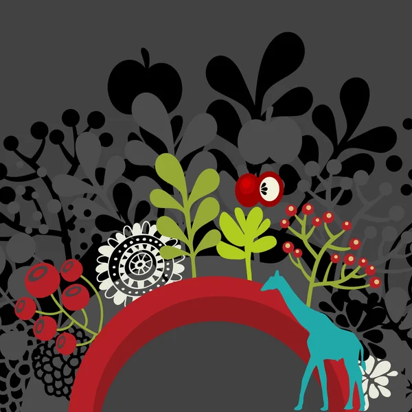 Halve ronde banner met flora en giraffe. — Stockvector