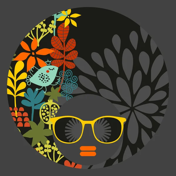 Black head woman with pattern hair. Vector Graphics