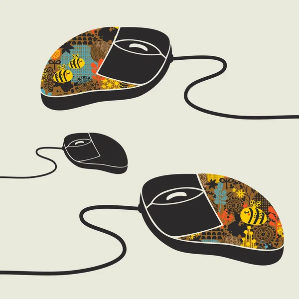 デザイン印刷で飾られたコンピュータ ・ マウス. — ストックベクタ