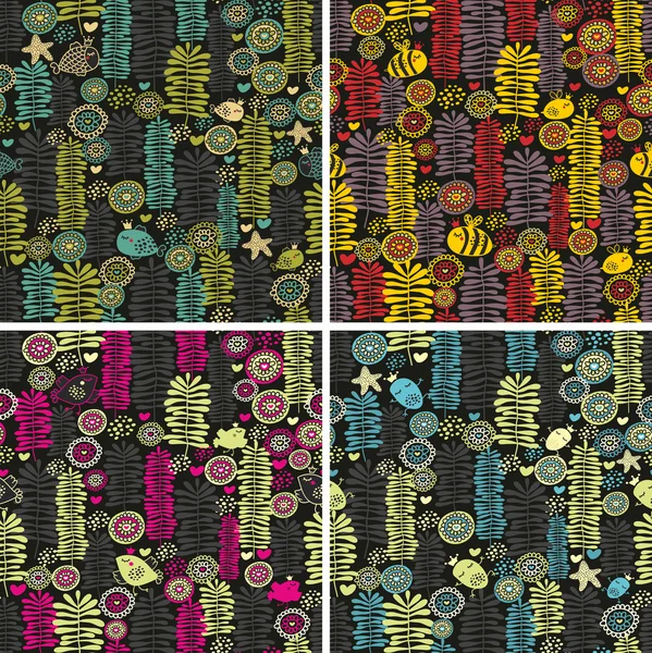 Conjunto de patrones sin costura de colores con flores . — Archivo Imágenes Vectoriales