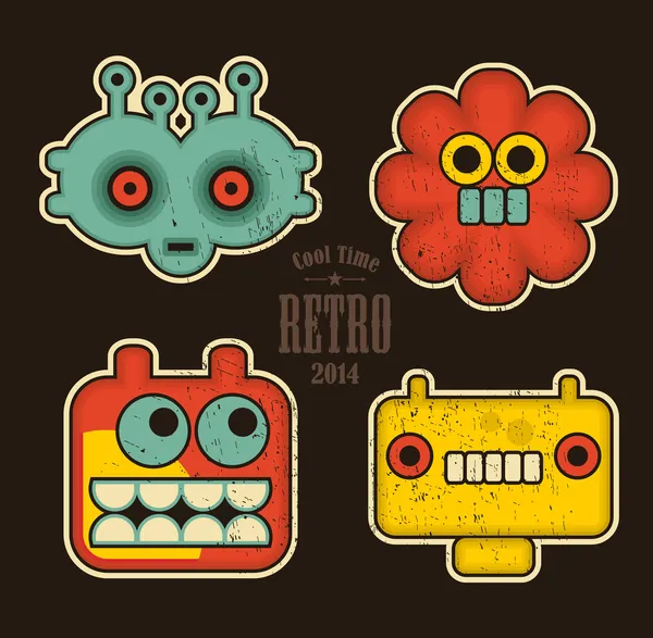 Ρομπότ και τέρατα πρόσωπα κινουμένων σχεδίων στο χρώμα. — Διανυσματικό Αρχείο