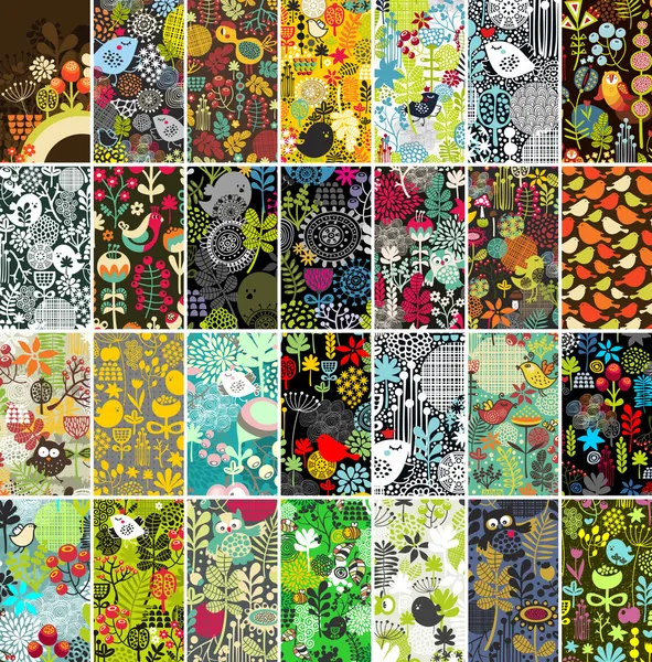 Big set of vertical cards with birds and flowers. — Stock Illustration Big set of vertical cards with birds and flowers. Stock Vector