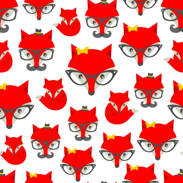 Seamless pattern with hipster fox. — Stock Vector