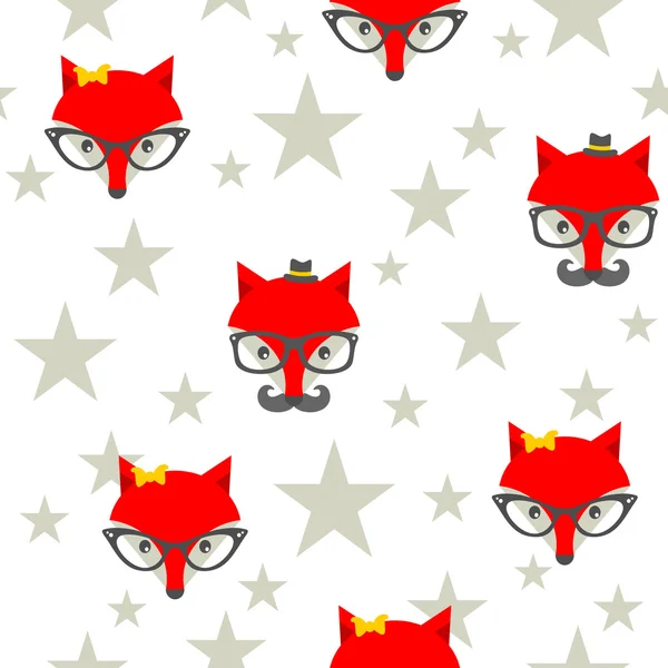 Seamless pattern with hipster foxes. — Stock Vector