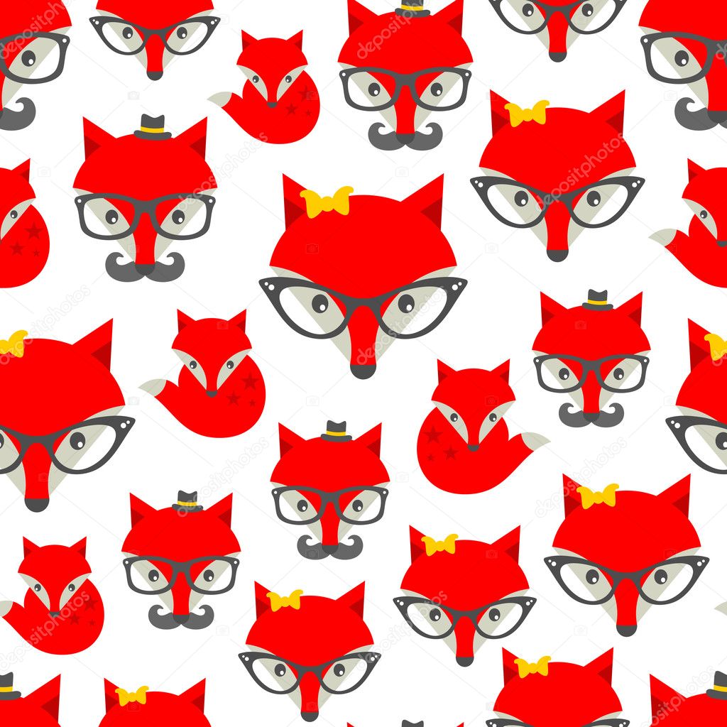 Seamless pattern with hipster fox.