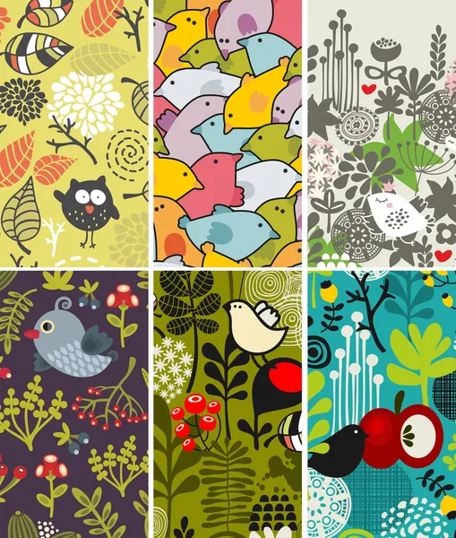 Vertikala kort med fåglar och växter. — Stock vektor