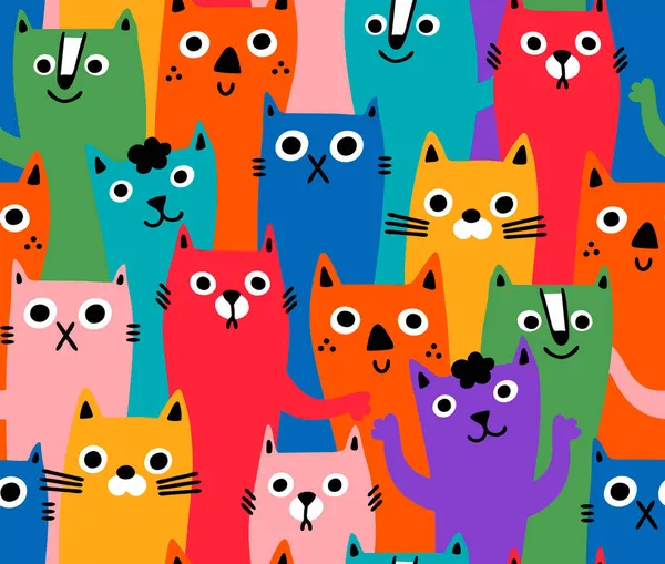 Chat coloré motif sans couture. Art vectoriel pour animaux. — Image vectorielle