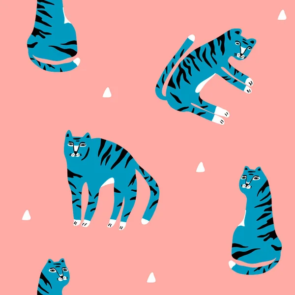 Seamless pattern with blue aqua tigers. Vector art. — Stock Vector