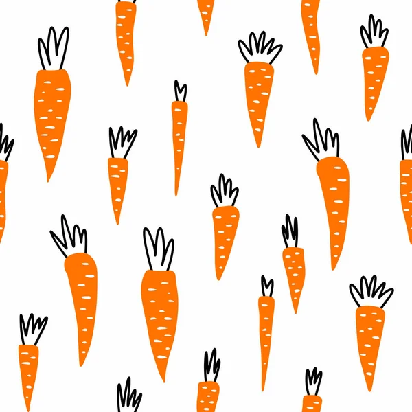 Carrots seamless pattern in doodle style. Vector art. — Stock Vector