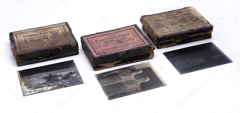 Old photographic glass plates.