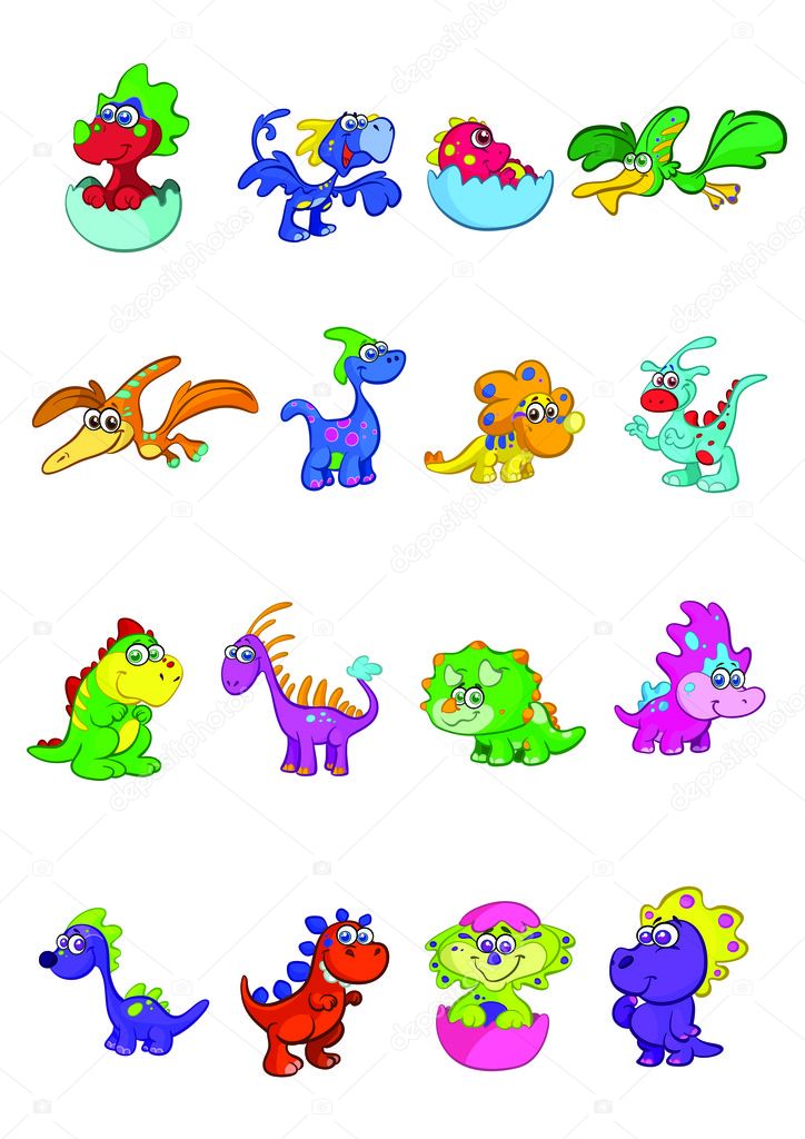 Collection of cute baby dinosaurs