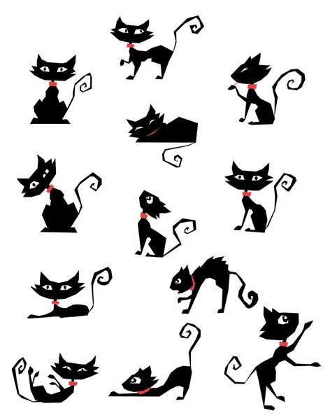 Collection de silhouettes de chat noir — Image vectorielle