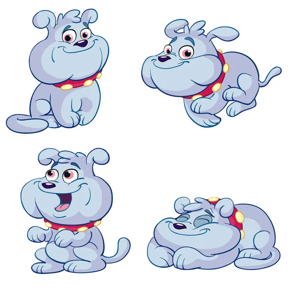 Coleção de diversão bulldogs desenhos animados — Vetor de Stock