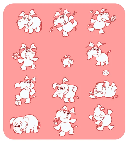 Collection of cute pink elephants — Stock Vector