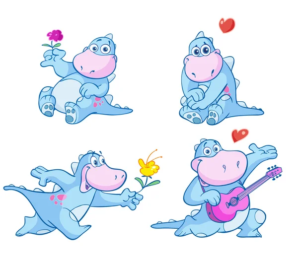 Cute blue dino in love — Stock Vector