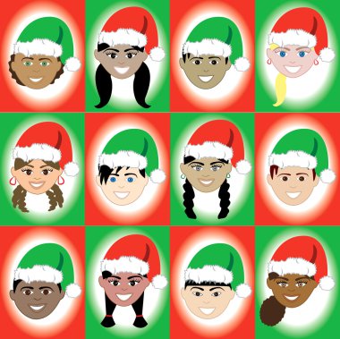 Christmas Hat Kid Faces vector