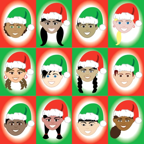 Christmas Hat Kid Faces — Stock Vector