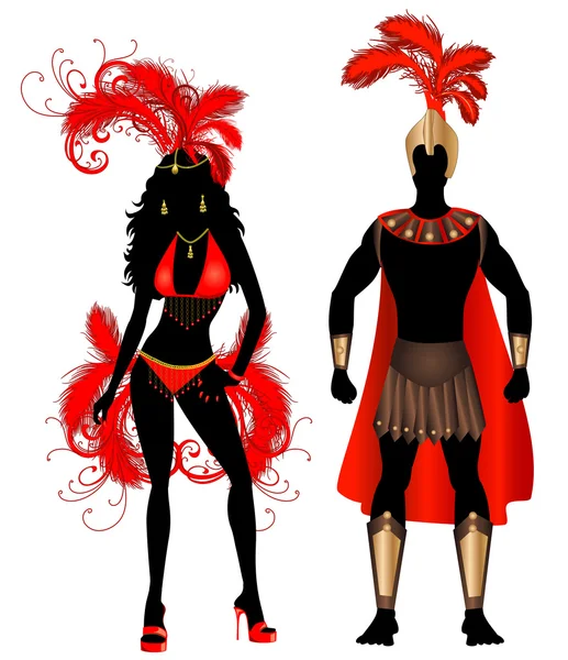 Carnaval silhouet paar rood — Stockfoto