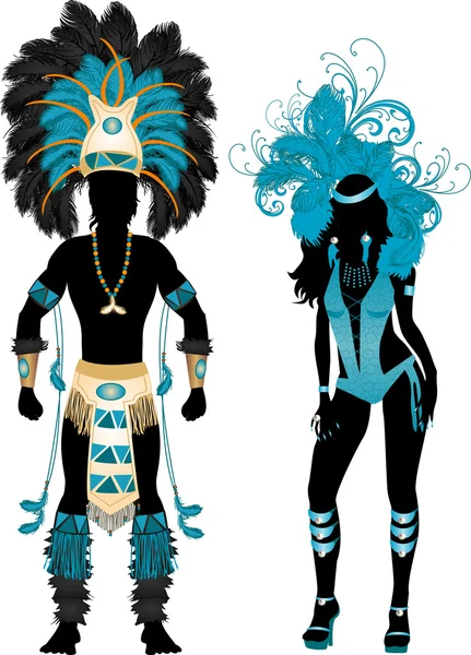 Paar voor Carnaval kostuum silhouetten — Stockvector
